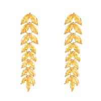 Cubic Zirconia Micro Pave Brass Earring, Wheat, real gold plated, fashion jewelry & micro pave cubic zirconia & for woman [