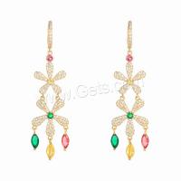 Cubic Zirconia Micro Pave Brass Earring, Flower, 18K gold plated, fashion jewelry & micro pave cubic zirconia & for woman, mixed colors [