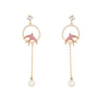 Cubic Zirconia Micro Pave Brass Earring, with Plastic Pearl, swallow, real gold plated, fashion jewelry & micro pave cubic zirconia & for woman, mixed colors [
