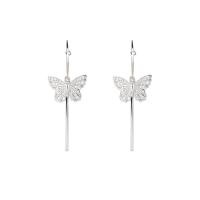 Cubic Zirconia Micro Pave Brass Earring, Butterfly, real gold plated, fashion jewelry & micro pave cubic zirconia & for woman, silver color [