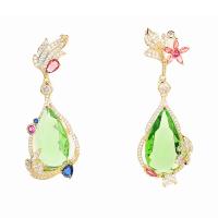 Cubic Zirconia Micro Pave Brass Earring, real gold plated, fashion jewelry & micro pave cubic zirconia & for woman, mixed colors [