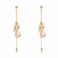 Cubic Zirconia Micro Pave Brass Earring, Cat, real gold plated, fashion jewelry & micro pave cubic zirconia & for woman, mixed colors [