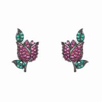 Cubic Zirconia Micro Pave Brass Earring, Rose, real gold plated, fashion jewelry & micro pave cubic zirconia & for woman, mixed colors [