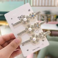 Alligator Hair Clip, Zinc Alloy, with Plastic Pearl, Flower & for woman & with rhinestone, silver color 