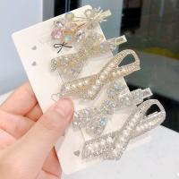Alligator Hair Clip, Zinc Alloy, with Plastic Pearl  & for woman & with rhinestone 