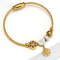 Titanium Steel Bracelet & Bangle, Snowflake, real gold plated, for woman & with rhinestone & hollow, 10mm, Inner Approx 60mm [