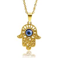 Evil Eye Jewelry Necklace, Titanium Steel, with Resin, with 2inch extender chain, Evil Eye Hamsa, Vacuum Ion Plating, cross chain & for woman & enamel & hollow Approx 17.7 Inch [