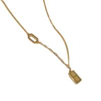 Titanium Steel Jewelry Necklace, with 2inch extender chain, Geometrical Pattern, real gold plated, oval chain & with letter pattern & for woman Approx 15.7 Inch [