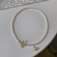 Freshwater Pearl Brass Necklace, with Copper Alloy, fashion jewelry & for woman, white Approx 40 cm [