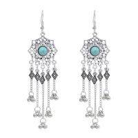 Fashion Fringe Earrings, Zinc Alloy, with turquoise, fashion jewelry & for woman, silver color 