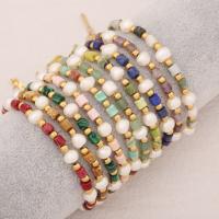 Gemstone Bracelets, Natural Stone, with Plastic Pearl & 304 Stainless Steel, with 5cm extender chain, handmade, fashion jewelry & for woman Approx 18 cm 