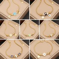 Stainless Steel Charm Bracelet, 304 Stainless Steel, with 5cm extender chain, fashion jewelry & for woman & enamel & with rhinestone, golden Approx 18 cm 