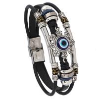 Evil Eye Jewelry Bracelet, Cowhide, with PU Leather & Zinc Alloy, three layers & Unisex & enamel, multi-colored Approx 18 cm 