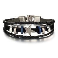 Cowhide Bracelets, with PU Leather & Zinc Alloy, knit, three layers & fashion jewelry & Unisex 6mm cm 