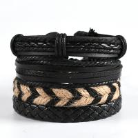 Wrap Bracelets, Cowhide, with Linen & PU Leather, with 8-9cm extender chain, knit, 4 pieces & fashion jewelry & Unisex, two different colored cm 
