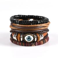 Wrap Bracelets, Cowhide, with PU Leather & Zinc Alloy, with 8-9cm extender chain, knit, 4 pieces & fashion jewelry & Unisex & evil eye pattern, multi-colored cm 