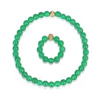 ensemble de bijoux d'agate, agate verte, bague, anneau & Bracelet, avec fil élastique & alliage de zinc, fait à la main, 2 pièces & bijoux de mode & styles différents pour le choix & pour femme, vert, Vendu par brin