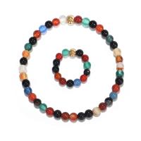 Jewelry Gift Sets, Rainbow Stone, finger ring & bracelet, with Elastic Thread, handmade, 2 pieces & fashion jewelry & for woman, multi-colored 