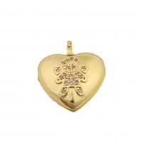 Brass Locket Pendants, Heart, gold color plated, fashion jewelry & DIY & micro pave cubic zirconia & for woman, golden Approx 3mm [