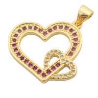 Cubic Zirconia Micro Pave Brass Pendant, Heart, gold color plated, fashion jewelry & DIY & micro pave cubic zirconia & for woman, two different colored Approx 4mm [