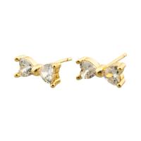 Boucles d'oreilles en laiton zircon cubique pavent, Noeud papillon, Placage de couleur d'or, bijoux de mode & pavé de micro zircon & pour femme, doré Vendu par paire