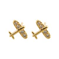 Cubic Zirconia Micro Pave Brass Earring, Airplane, gold color plated, fashion jewelry & micro pave cubic zirconia & for woman, golden [
