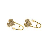 Cubic Zirconia Micro Pave Brass Earring, with Plastic Pearl, gold color plated, fashion jewelry & micro pave cubic zirconia & for woman, two different colored 