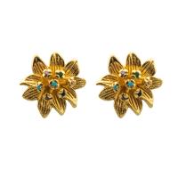 Cubic Zirconia Micro Pave Brass Earring, Flower, gold color plated, fashion jewelry & micro pave cubic zirconia & for woman, multi-colored [