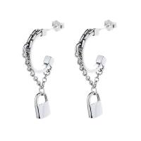 Sterling Silver Drop Earring, 925 Sterling Silver, Lock, Antique finish, fashion jewelry & for woman, 10mm [
