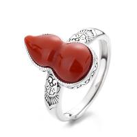 Sterling Silver Finger Ring, 925 Sterling Silver, with Yunnan Red Agate, Calabash, Antique finish, fashion jewelry & Unisex, 16mm 