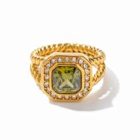 Cubic Zirconia anillo de dedo de acero inoxidable, acero inoxidable 304, 18K chapado en oro, Joyería & micro arcilla de zirconia cúbica & para mujer, dorado, Vendido por UD[