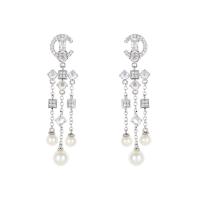 Cubic Zirconia Micro Pave Brass Earring, with Plastic Pearl, platinum plated, fashion jewelry & micro pave cubic zirconia & for woman, white [