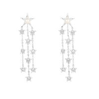 Cubic Zirconia Micro Pave Brass Earring, with Plastic Pearl, Star, platinum plated, fashion jewelry & micro pave cubic zirconia & for woman, white [