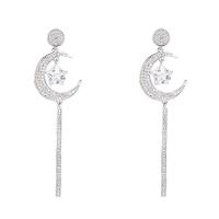 Cubic Zirconia Micro Pave Brass Earring, Moon and Star, platinum plated, fashion jewelry & micro pave cubic zirconia & for woman, silver color [