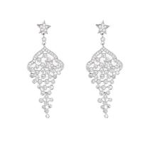Cubic Zirconia Micro Pave Brass Earring, Star, platinum plated, fashion jewelry & micro pave cubic zirconia & for woman, silver color [