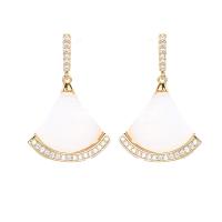 Cubic Zirconia Micro Pave Brass Earring, with Pearl Oyster, real gold plated, fashion jewelry & micro pave cubic zirconia & for woman [