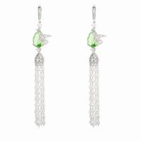 Fashion Fringe Earrings, Brass, with Plastic Pearl, platinum plated, fashion jewelry & micro pave cubic zirconia & for woman, green 