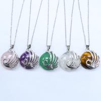 Gemstone Brass Pendants, with Natural Stone, Round, plated, DIY [