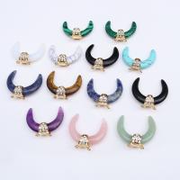 Gemstone Brass Pendants, with Natural Stone, Horn, plated, DIY & with rhinestone 30mm [