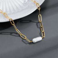 Süßwasserperlen Messing Halskette, mit Natürliche kultivierte Süßwasserperlen, mit Verlängerungskettchen von 5cm, plattiert, Modeschmuck, keine, Länge:37 cm, verkauft von PC