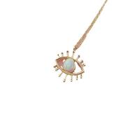 Gemstone Necklaces, Brass, with Gemstone, with 5cm extender chain, Evil Eye, plated, fashion jewelry, golden, 12mm cm 