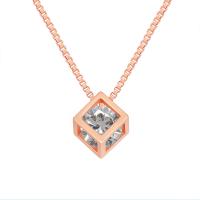 Rhinestone Brass Necklace, Cube, plated, box chain & for woman & with rhinestone & hollow 6mm Approx 17.7 Inch [