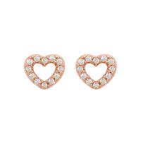 Rhinestone Brass Stud Earring, Heart, plated, for woman & with rhinestone & hollow 7.3mm 