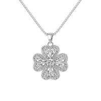 Rhinestone Brass Necklace, with Czech Rhinestone, with 2inch extender chain, Four Leaf Clover, platinum plated, box chain & for woman Approx 18.3 Inch 