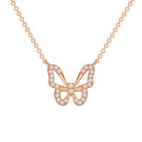 Rhinestone Brass Necklace, Butterfly, plated, oval chain & for woman & with rhinestone & hollow 14mm Approx 15.7-17.7 Inch 
