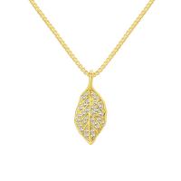 Rhinestone Brass Necklace, with 2inch extender chain, Leaf, plated, box chain & for woman & with rhinestone Approx 18.1 Inch 