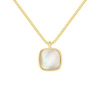 Shell Necklace, Brass, with White Shell, with 2inch extender chain, Square, plated, box chain & for woman Approx 18.9 Inch [
