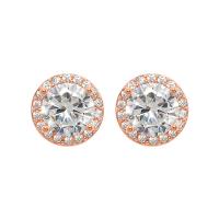 Rhinestone Brass Stud Earring, Round, plated, for woman & with rhinestone 9mm 