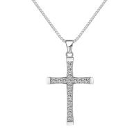 Rhinestone Brass Necklace, Cross, plated, Unisex & box chain & with rhinestone Approx 17.9 Inch [