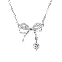 Rhinestone Brass Necklace, with 2inch extender chain, Bowknot, plated, oval chain & for woman & with rhinestone & hollow Approx 17.3 Inch [